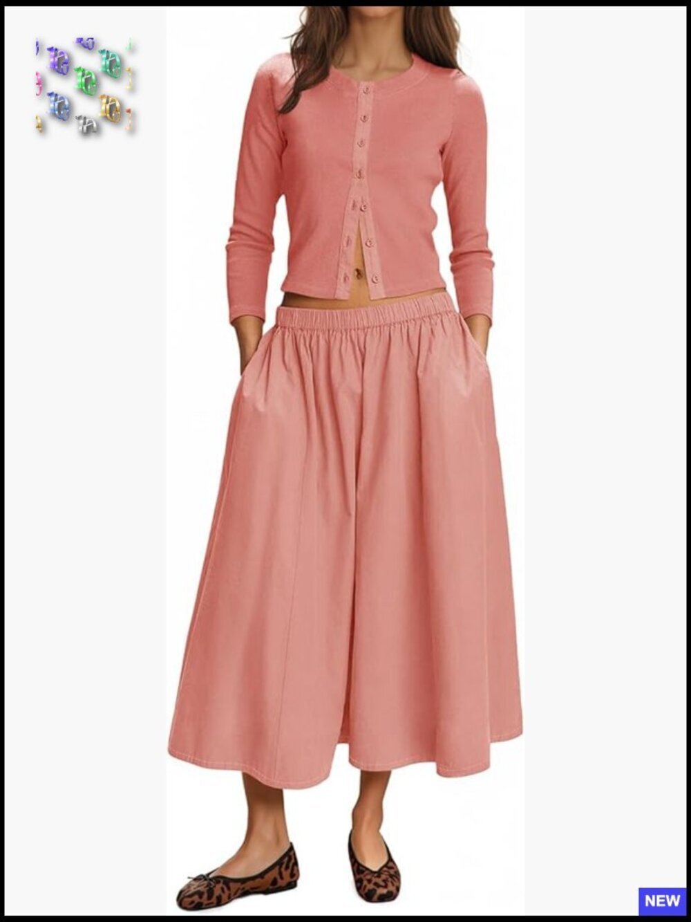 2 Piece Skirt Sets 3/4 Sleeve Knit Cardigan Elastic Waist Midi Skirt Outfits